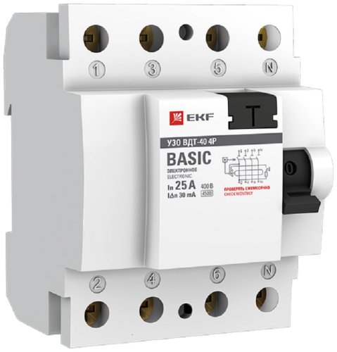 Выключатель дифференциального тока УЗО EKF Basic ВДТ-40 4п 25А 30мА 4,5,кА тип AC фото Выключатель дифференциального тока УЗО EKF Basic ВДТ-40 4п 25А 30мА 4,5,кА тип AC картинка